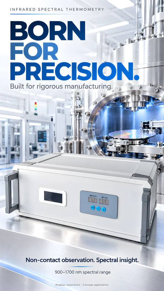 Silver Precision product poster with a bright industrial setting